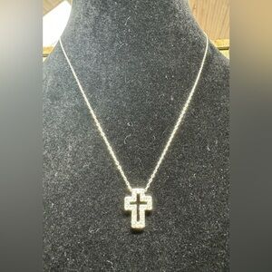 Sterling Silver 925 Rhinestone Box Cross Necklace approx. 16” long